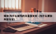 媒体:为什么被骂的又是张文宏（为什么要批判张文宏）