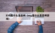 ESG是什么意思啊（esg是什么意思啊游戏）